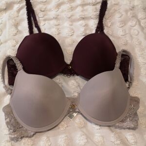 Laura Ashley Underwire Lace Accents Bras - Burgundy and Blush 36C